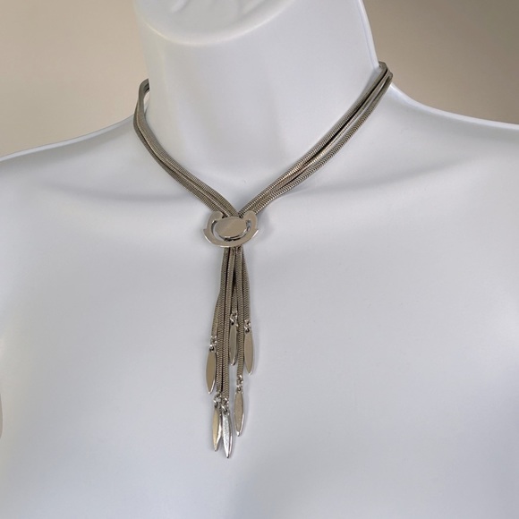 Monet Silver Native American Style Bolo Choker Necklace with Tassels - Picture 3 of 4